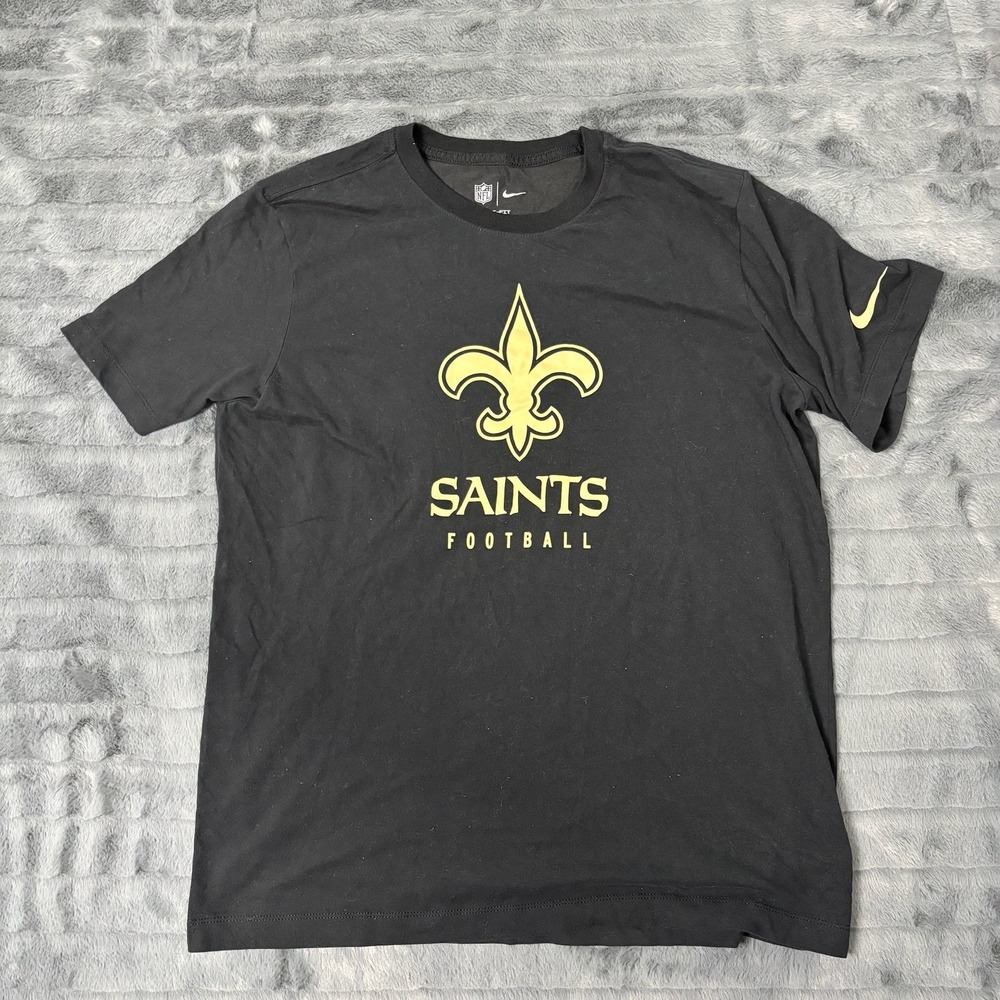 Nike New Orleans Saints Football T-Shirt Mens Large Black Gold Dri-FIT NFL Logo